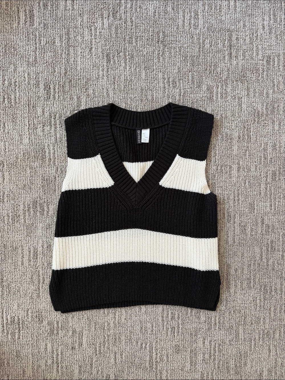 H&M Black & White Striped V-Neck Sweater Vest